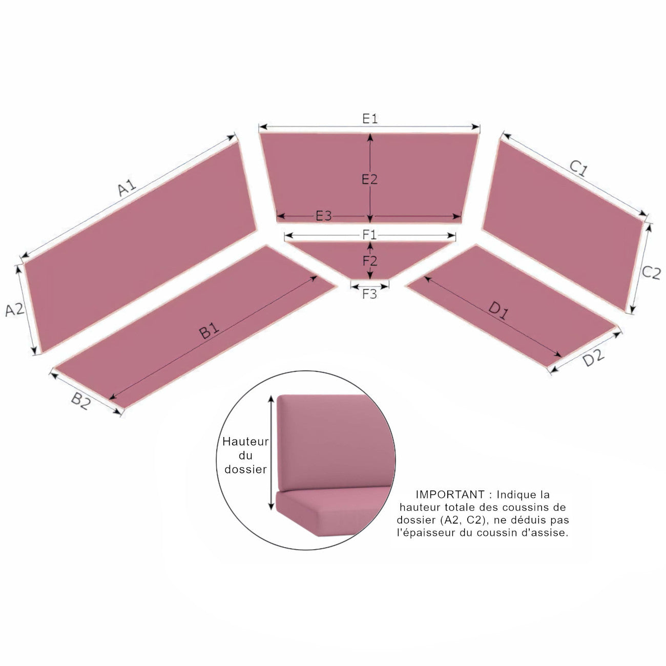 3-pièces - Banc d'angle rembourré avec dossier avec dossier - Outdoor