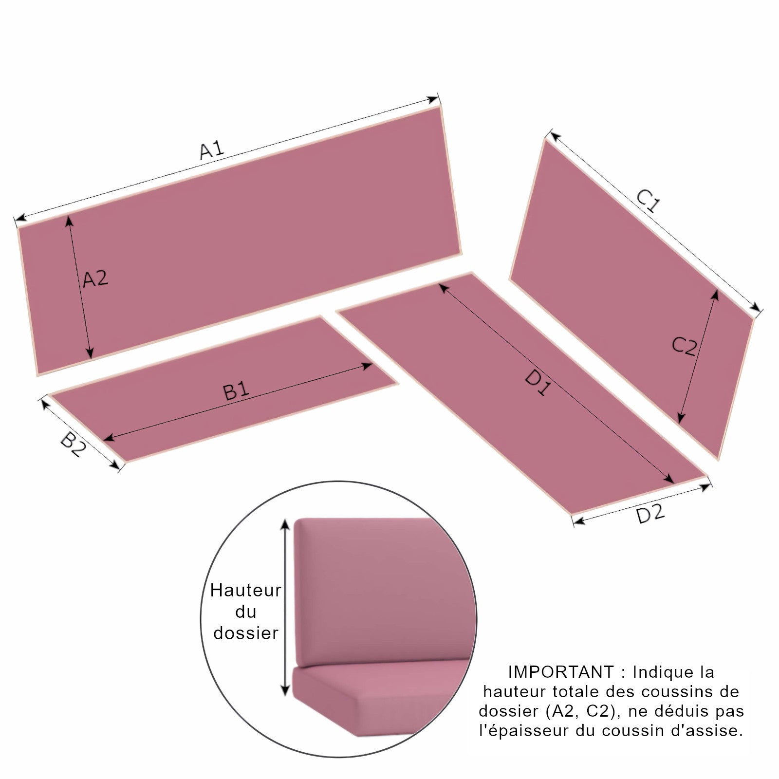 Banc d'angle rembourré avec dossier Dimensions